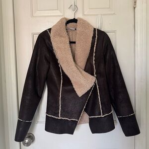 Brown Faux Suede Sherpa Coat
